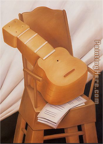 Guitar and Chair 1983 painting - Fernando Botero Guitar and Chair 1983 art painting
